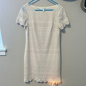 London Times Cream Lace Mini Dress